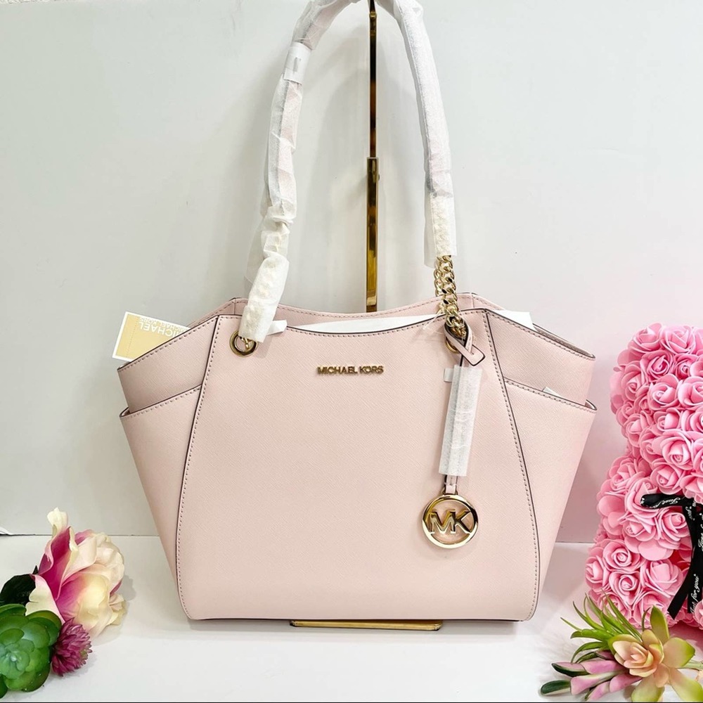 NEW Michael Kors Leather Chain Tote in Powder Blush Pink